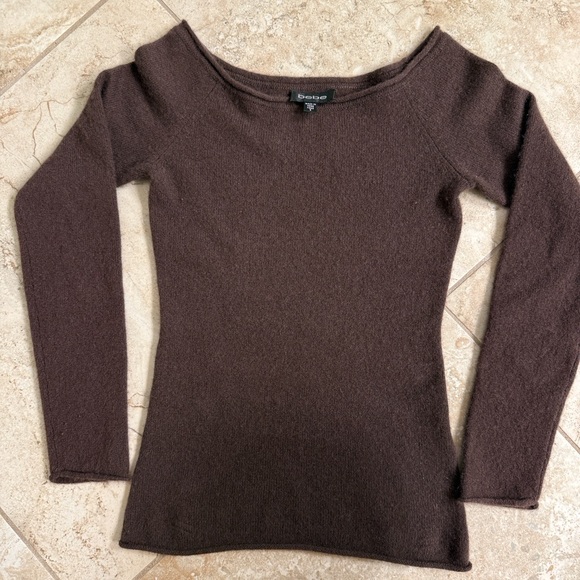 Bebe Cashmere Chocolate Brown Off-the-Shoulder Sweater - Picture 14 of 14